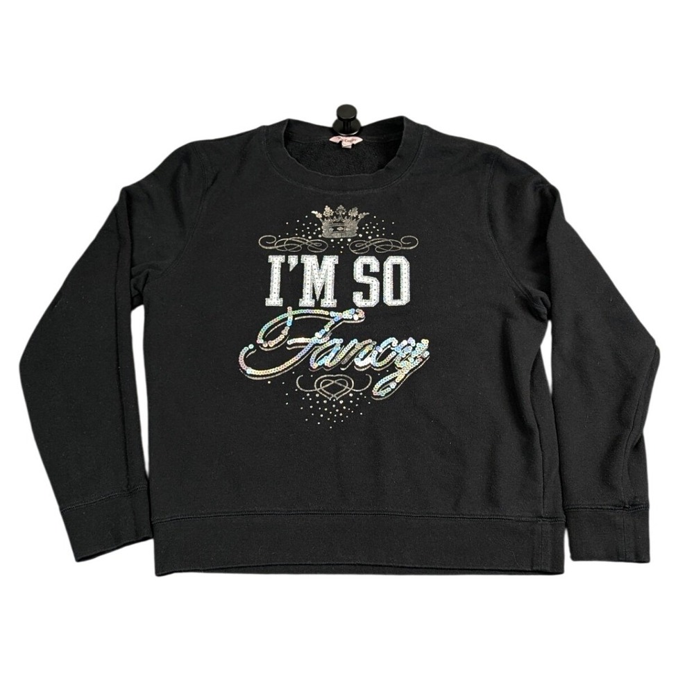 Juicy Couture Black Im So Fancy Crown Graphic Sequin Sweatshirt Womens Medium